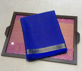 Royal Blue Mysore Crepe Silk Saree With Golden Checks